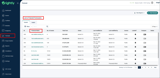 Navigation to Forecast Page then to List of saved forecasts